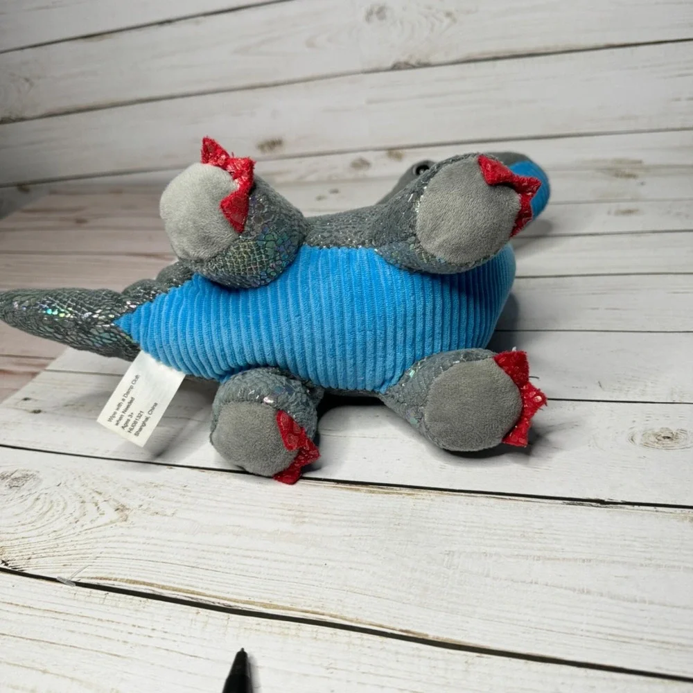 Metallic Sparkly Brontosaurus Dinosaur Plush Toy With Blue Belly & Red Spikes